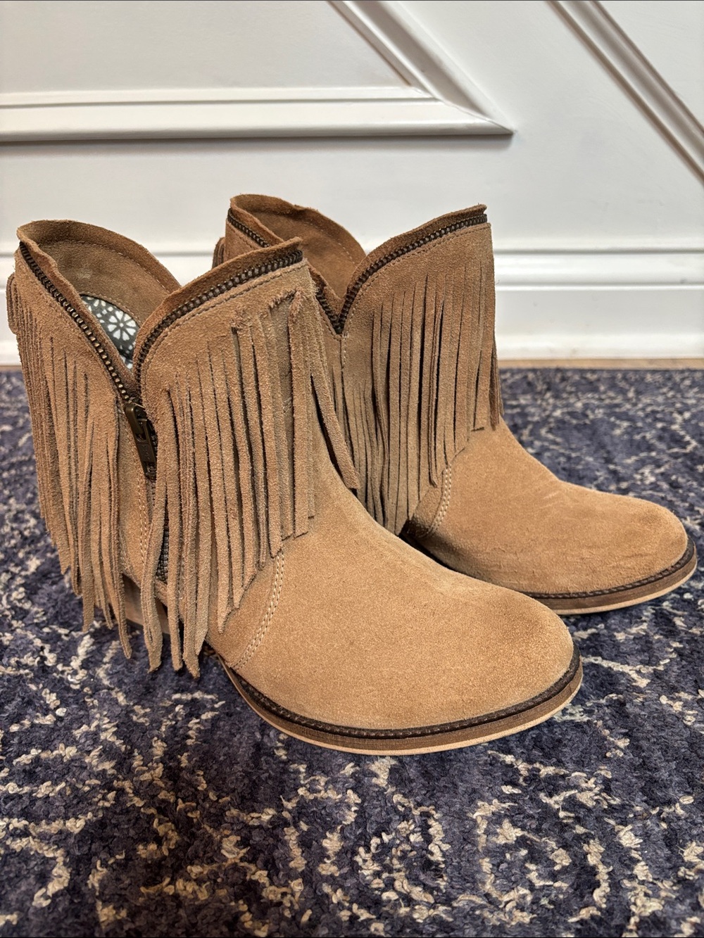 Fringe Suede Ankle Boots  - Tan